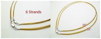 16"- 6 Strands 14K Gold Color Steel Wire Necklace w/ 925 Sliver